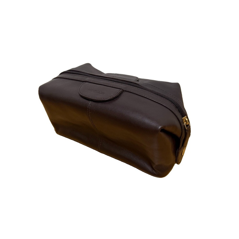Hidesign Tashi Brown Leather Wash Bag Toiletries Cosmetics Holder Travel